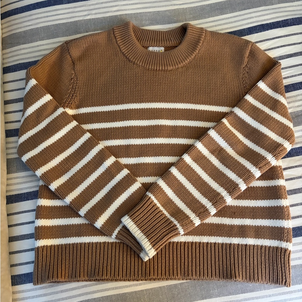 Elegant Striped Brown and White Women's Sweater